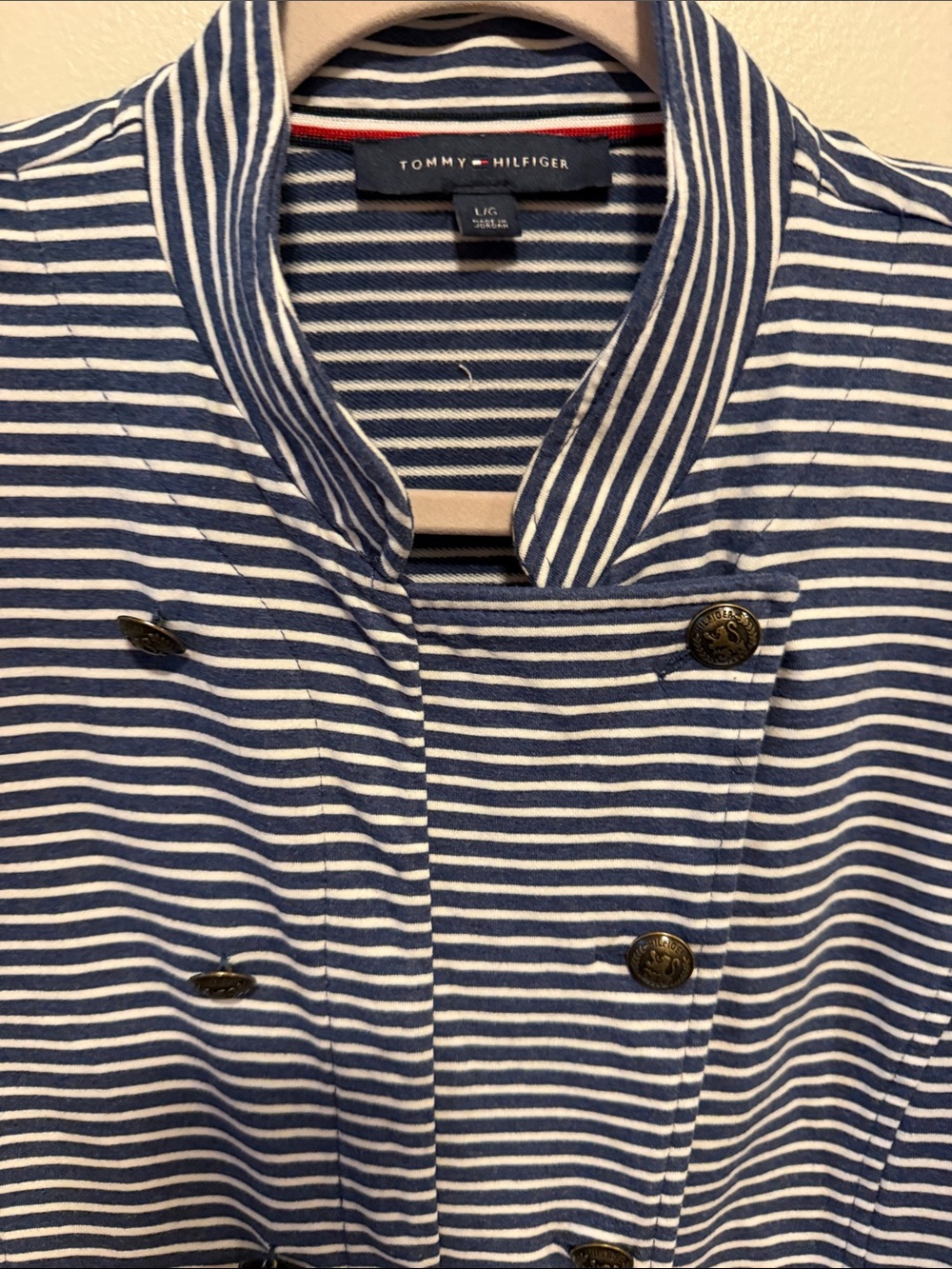 Tommy Hilfiger Women’s Blue & White Striped double breasted Jacket